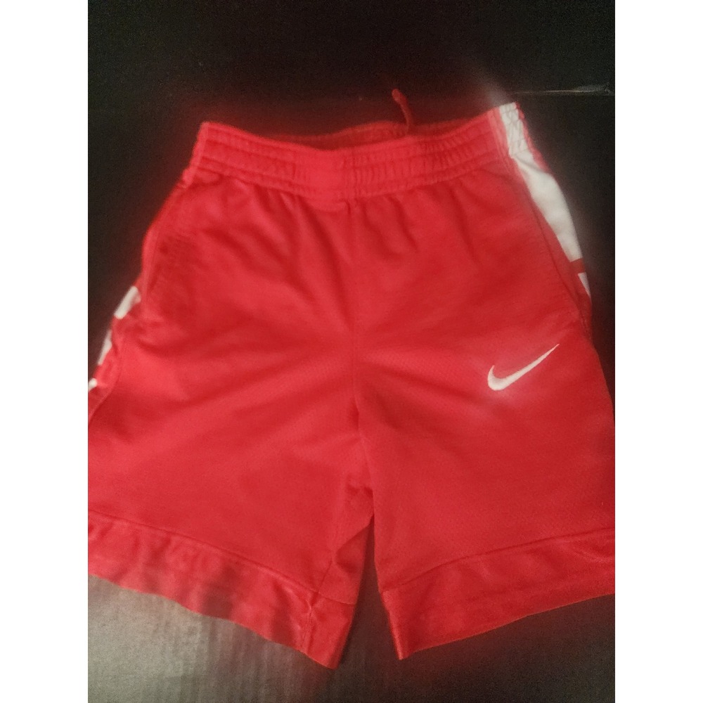 Nike Dri-FIT Red Athletic Shorts Boys Medium White Stripe Pockets Basketball